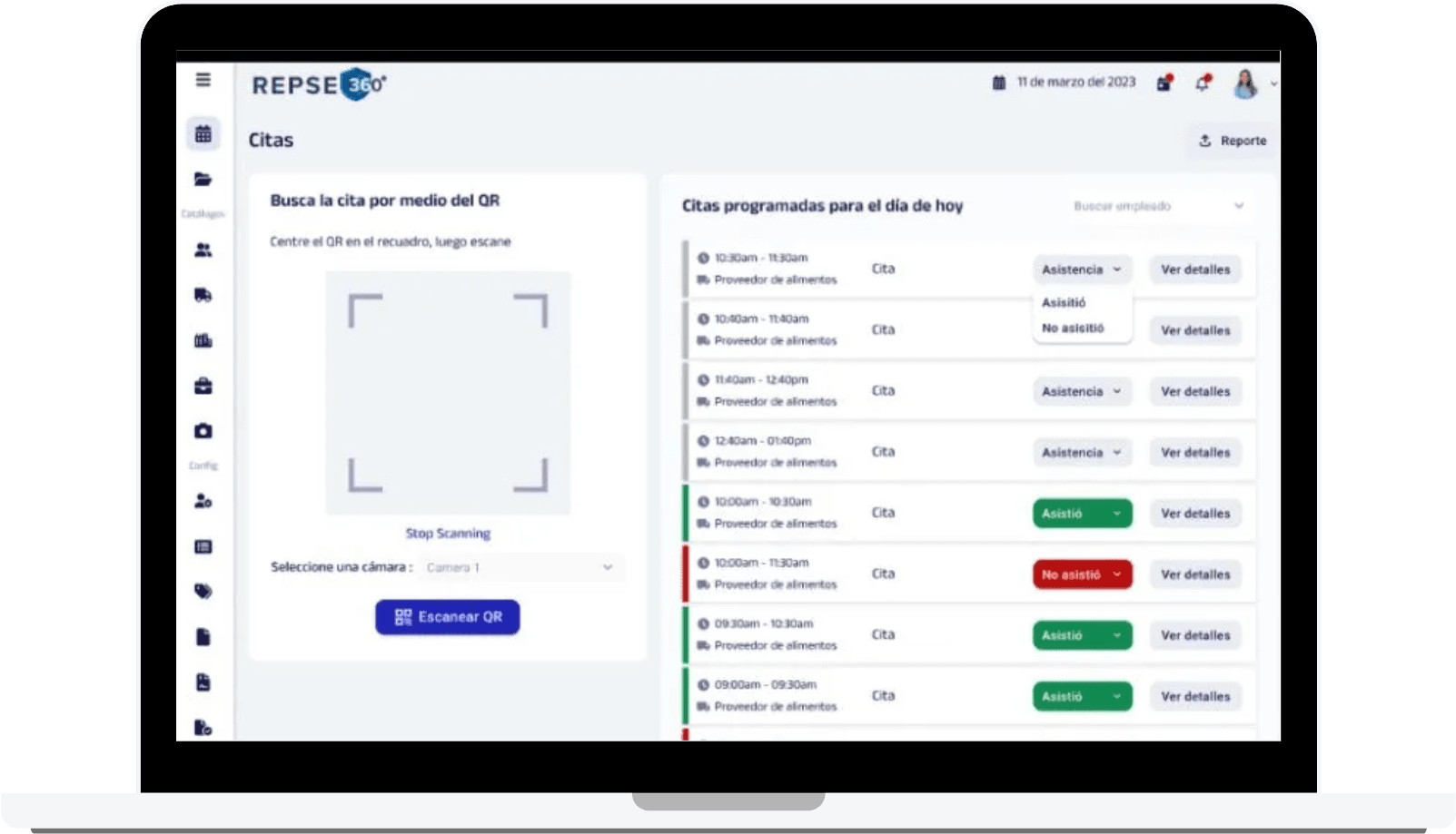REPSE 360° software interface showing supplier management in an industrial plant